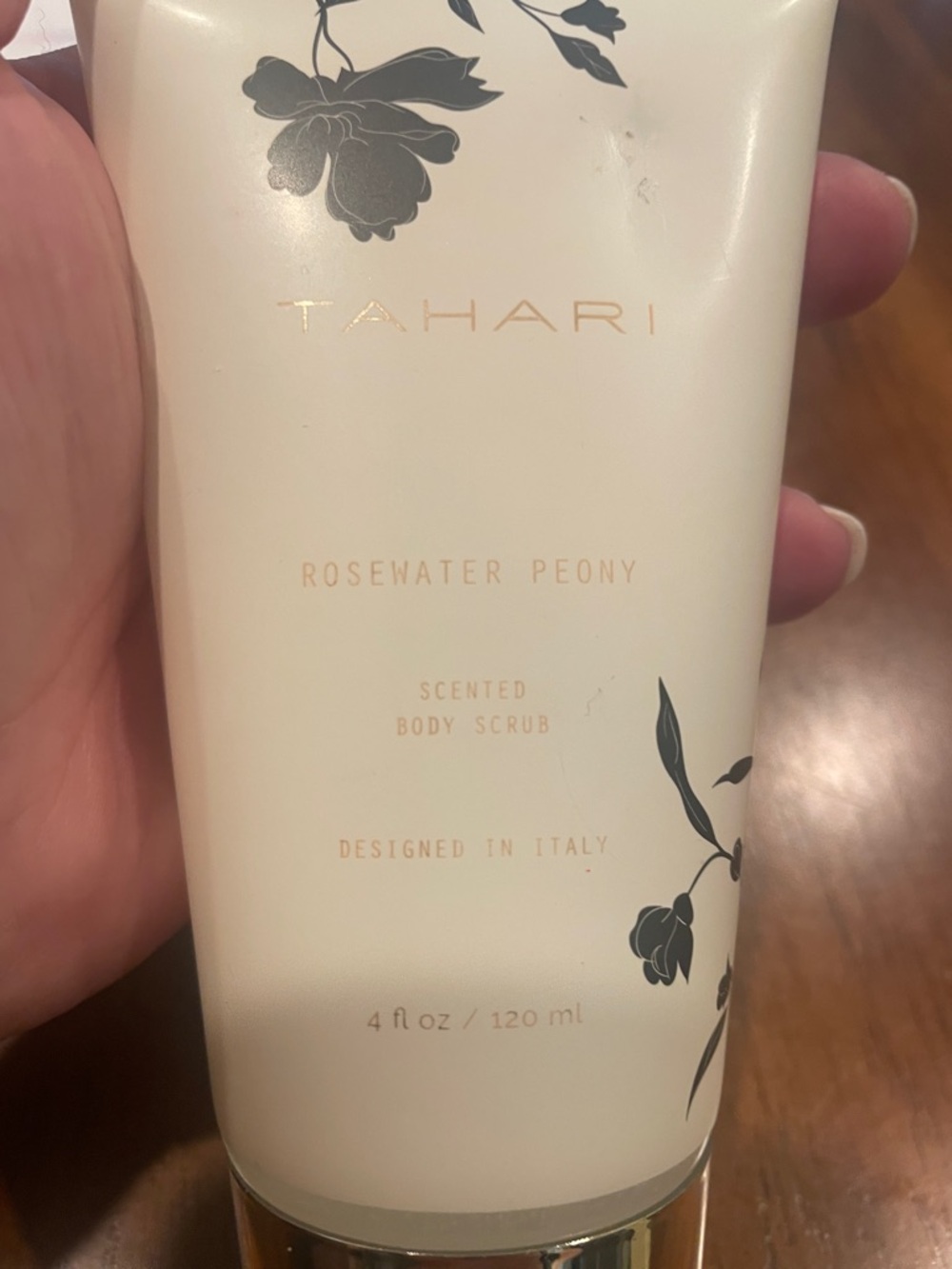 Tahari Rosewater Peony Scented Body Scrub — Cream & Gold Accents